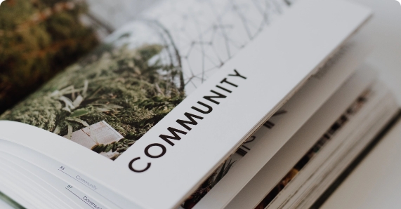 Book page with the word community printed