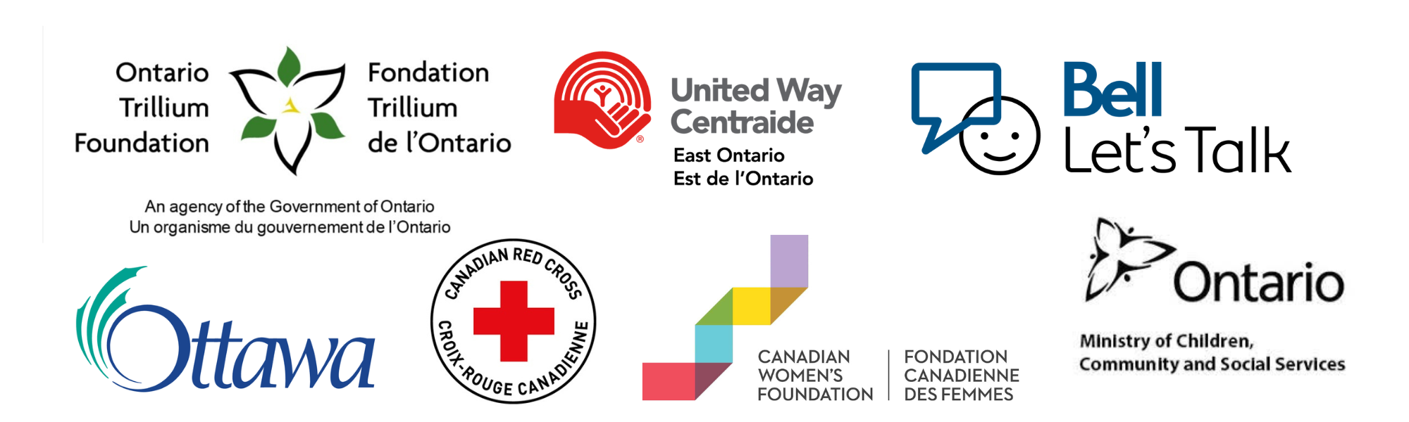 Ottawa Rape Crisis Centre gratefully acknowledges the financial support of the following funders. | Ottawa Rape Crisis Centre tient à remercier sincèrement les bailleurs de fonds suivants de leur soutien financier. • City of Ottawa • United Way of Eastern Ontario • Ontario’s Ministry of Children, Community and Social Services • Canadian Women’s Foundation • Bell Let’s Talk • Ontario Trillium Foundation • Canadian Red Cross